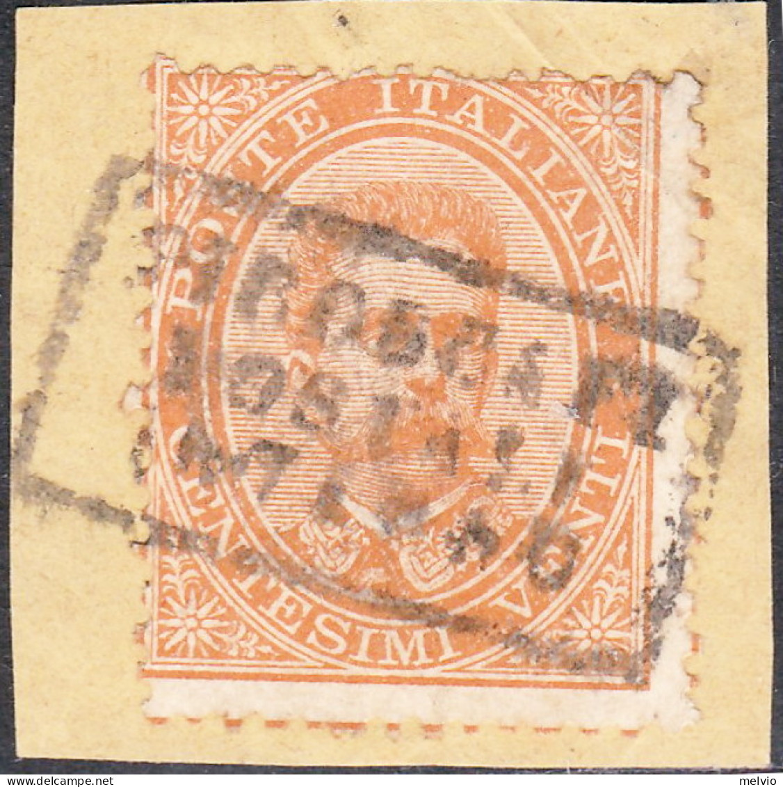 1879-Italia (F=on Piece) 20c.arancio Umberto I Annullo In Cartella Piroscafi Pos - Afgestempeld
