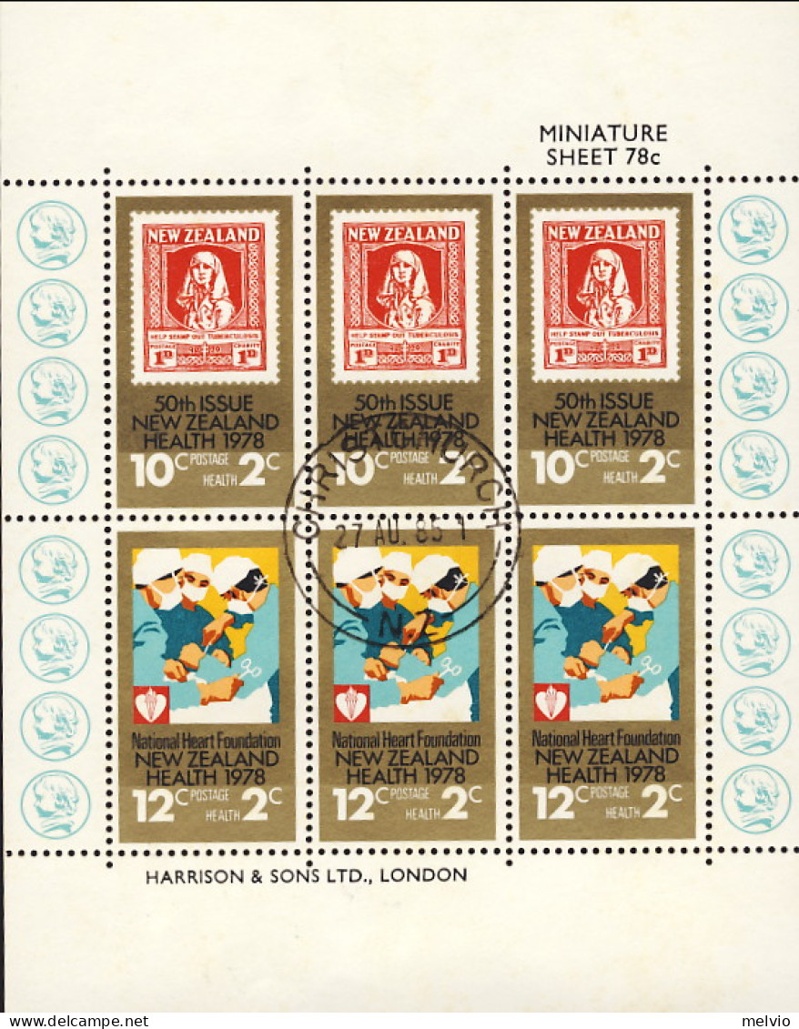 1978-Nuova Zelanda (O=used) Foglietto Usato Tre S.2v."pro Sanita',francobollo" - Autres & Non Classés