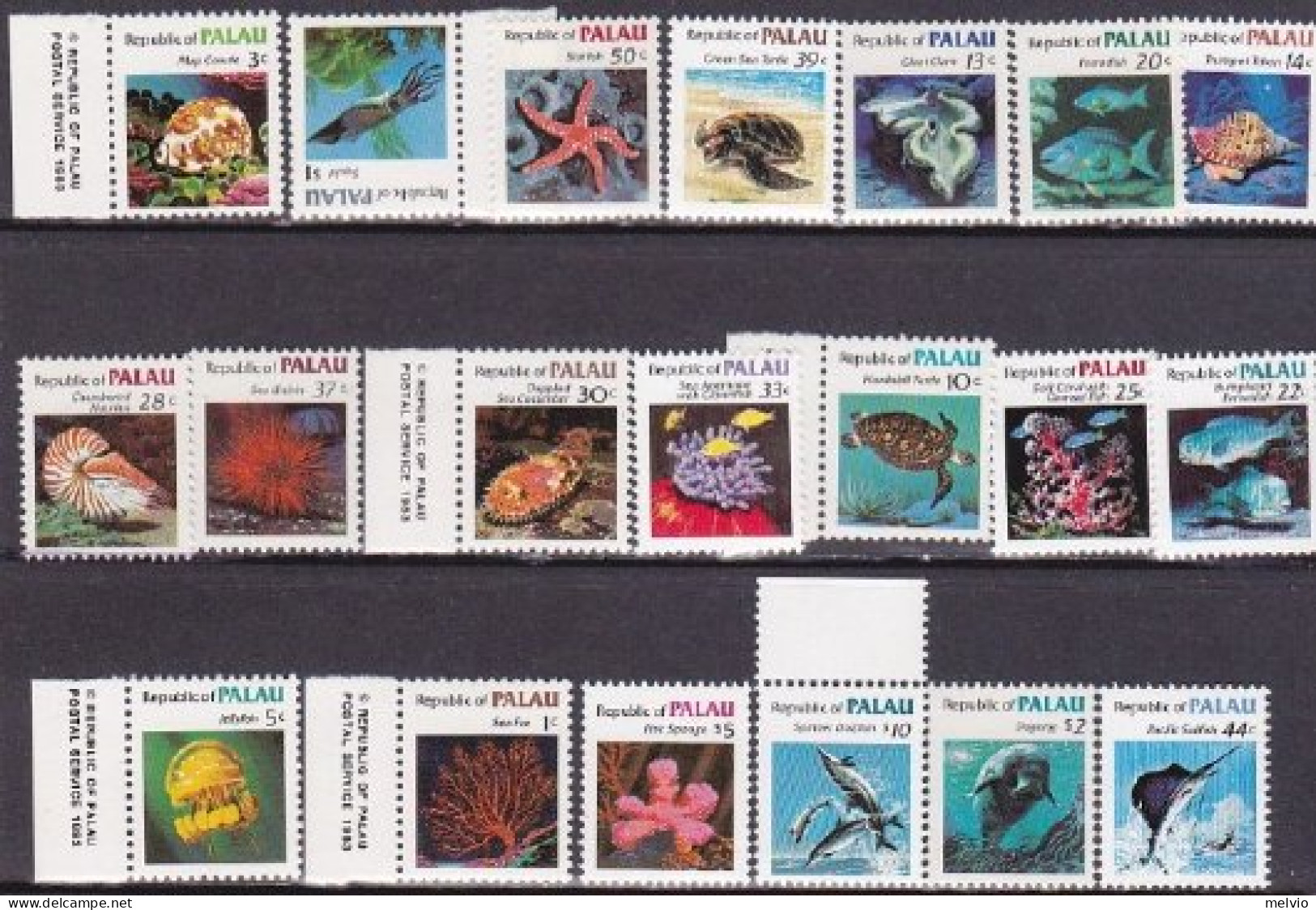 1983/6-Palau (MNH=**) S.20v."fauna Marina" - Palau