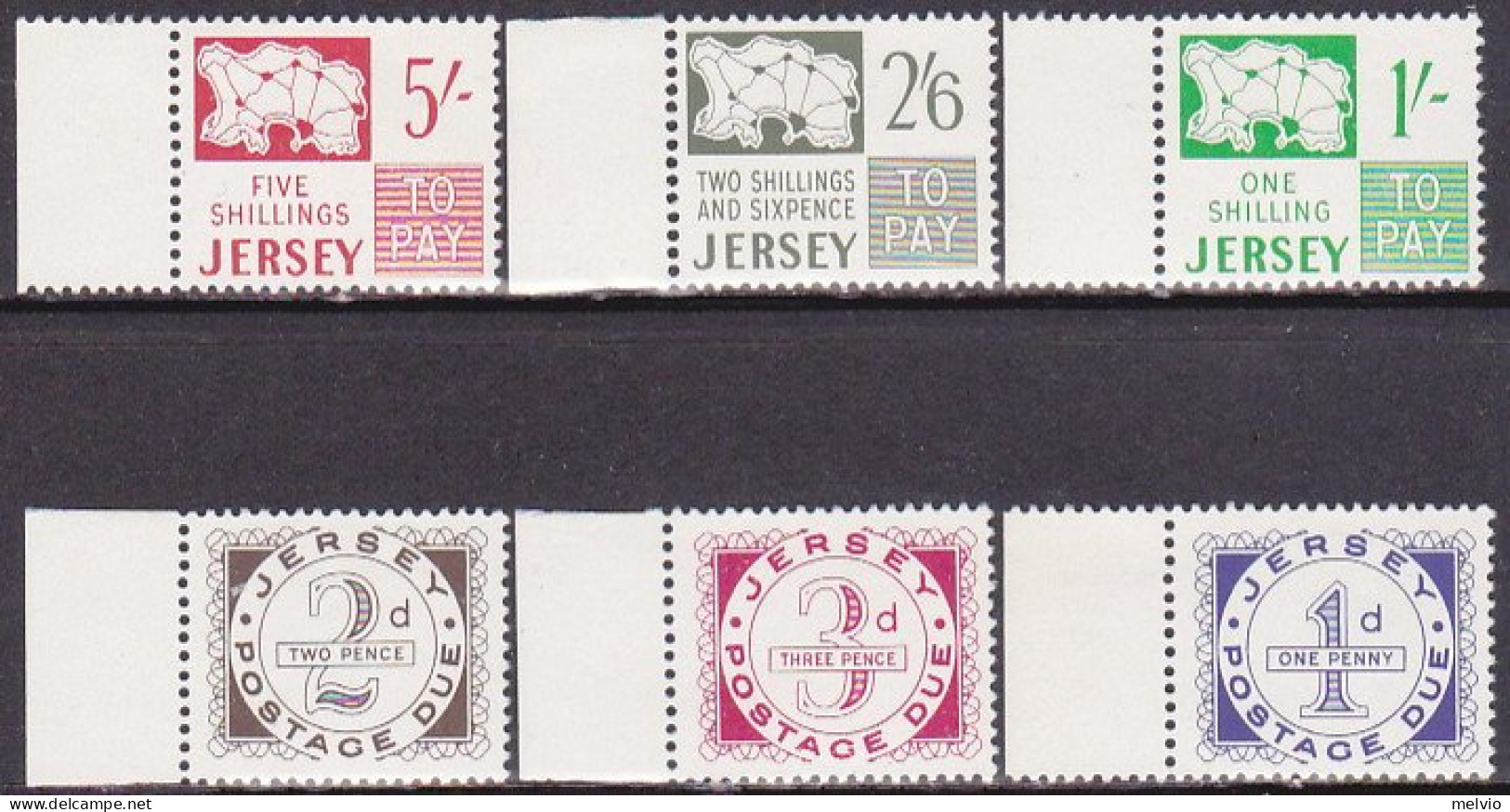1969-Jersey (MNH=**) Segnatasse S.6v."cifra E Carta Geografica"catalogo Unificat - Jersey