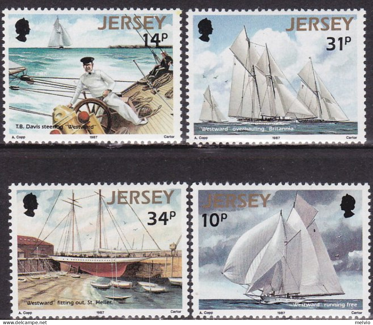 1987-Jersey (MNH=**) S.4v."imbarcazione Da Regata Westward"catalogo Unificato Eu - Jersey