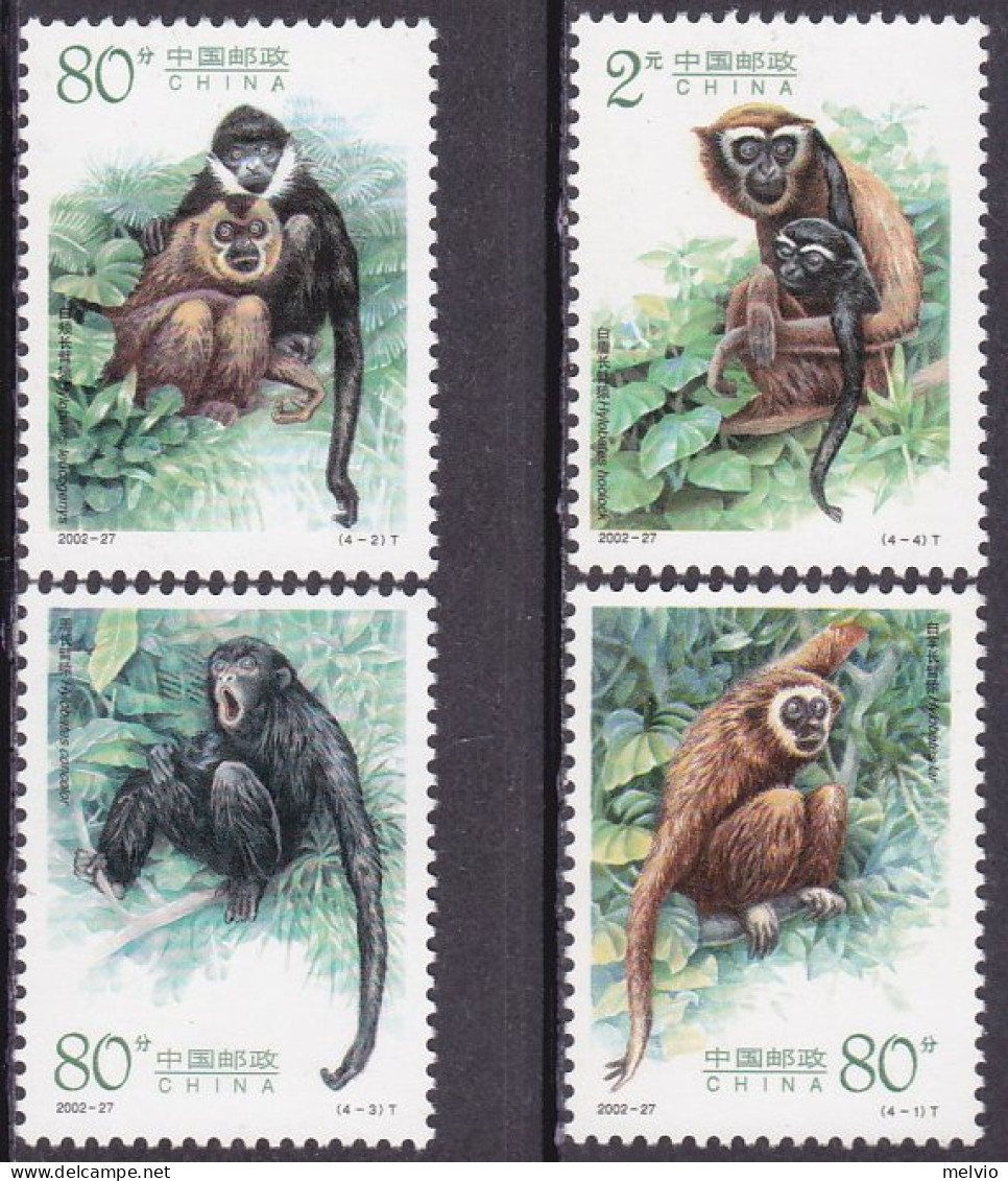 2002-Cina (MNH=**) S.4v."scimmie" - Storia Postale
