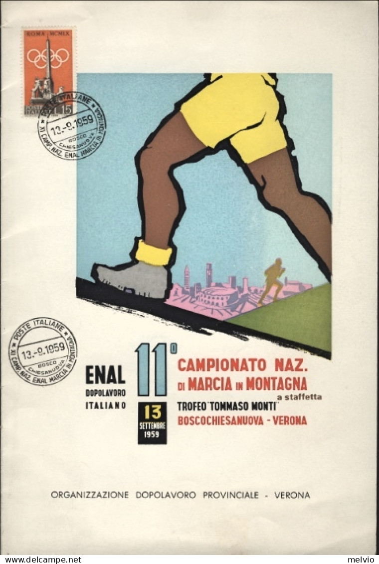 1959-BOSCOCHIESANUOVA 11 CAMPIONATO MARCIA In MONTAGNA Annullo Speciale (3.9) Su - Reclame