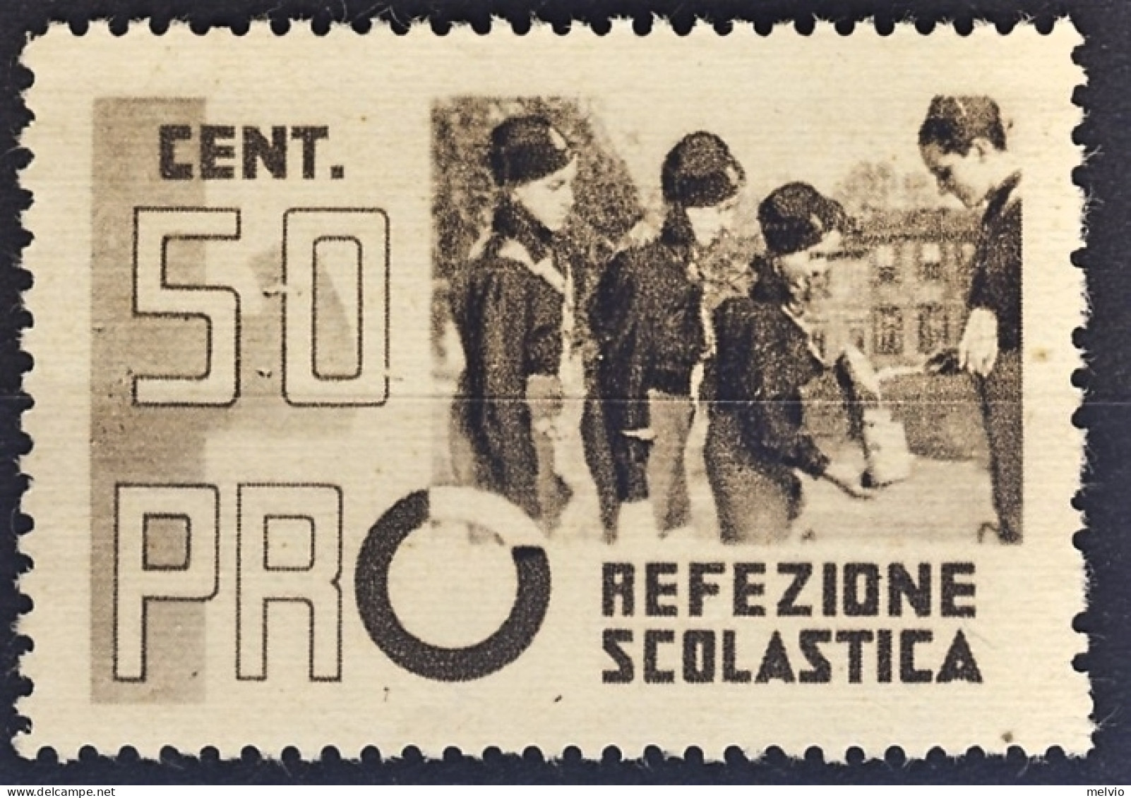 1938ca.-Italia (MNH=**) Vignetta 50c."pro Refezione Scolastica,giovani Balilla" - Erinnofilia