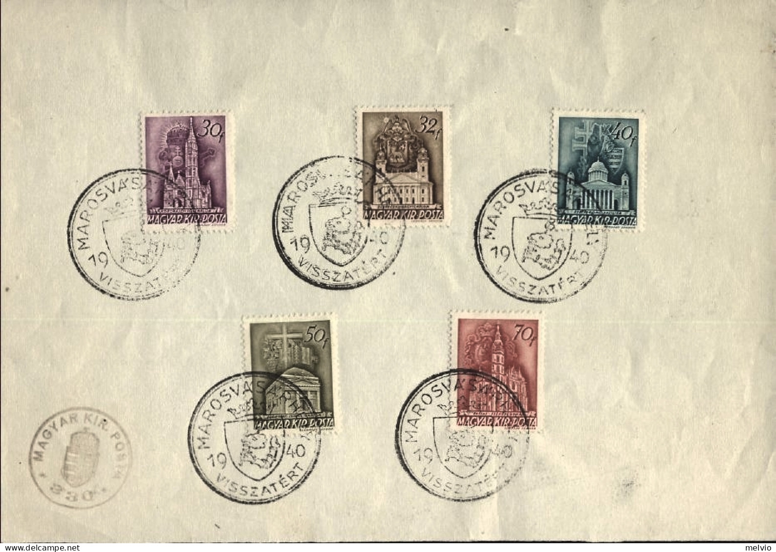 1940-Ungheria 5 Valori Cattedrali Su Foglietto Con Annullo Commemorativo - Andere & Zonder Classificatie