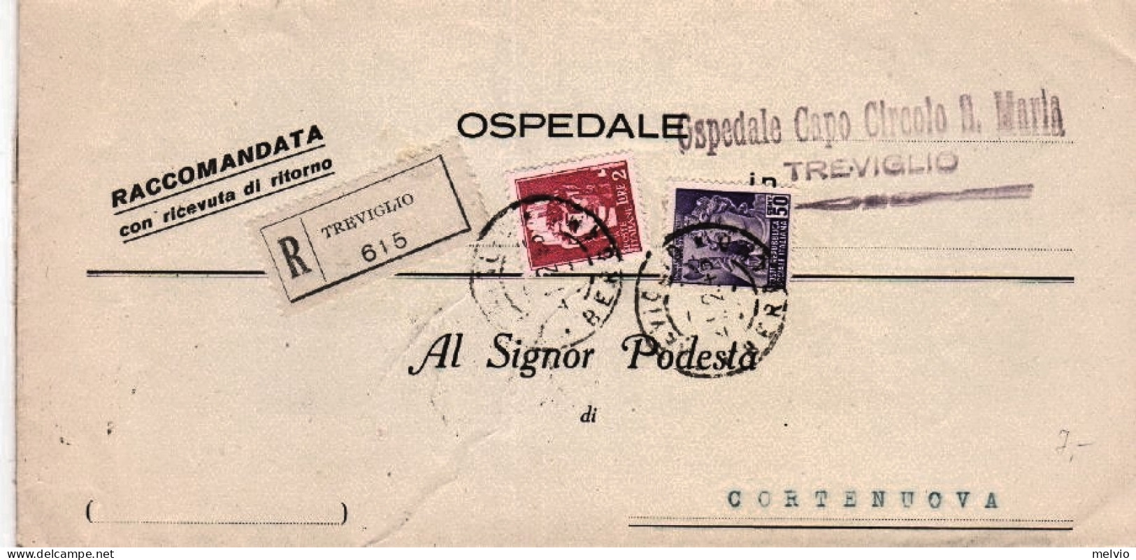 1945-Imperiale Lire 2 E Monumenti C.50 Su Piego Raccomandato Treviglio (21.2) - Marcophilia