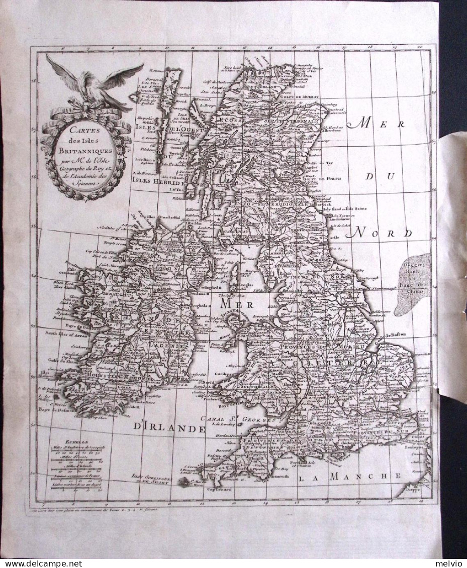 1720-Cartes Des Isle's Britanniques Par M.de L'Isle Geographe Du Roy Incisione I - Geographische Kaarten