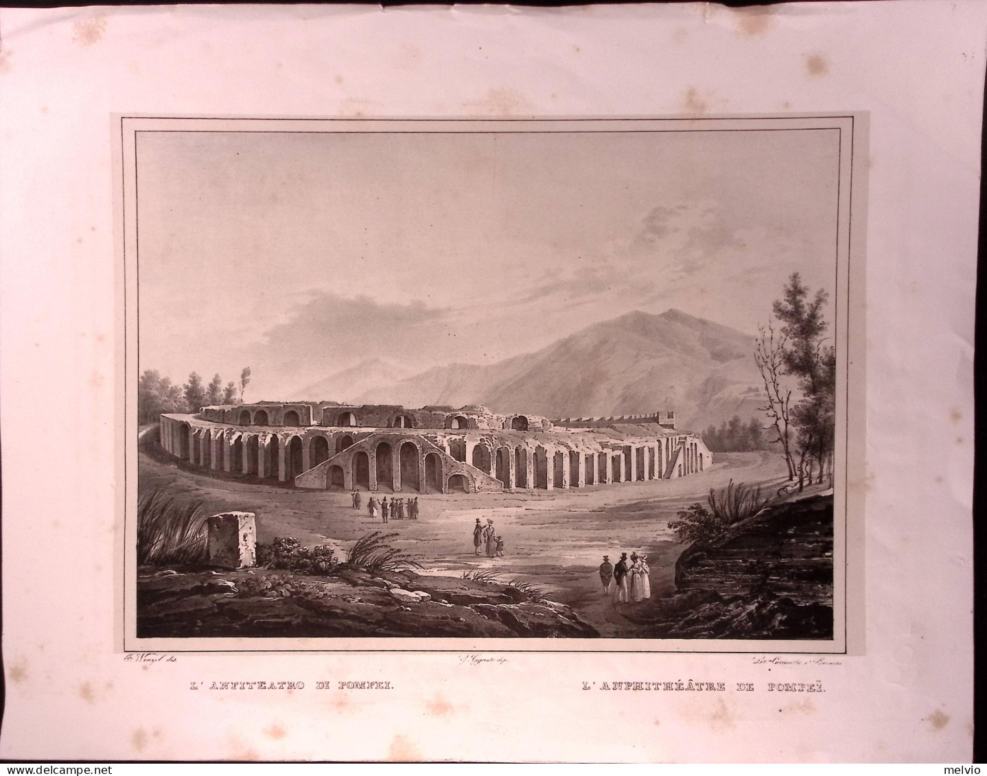 1840circa-L'anfiteatro Di Pompei L'Anphitheatre De Pompei Litografia Cuciniello  - Estampas & Grabados