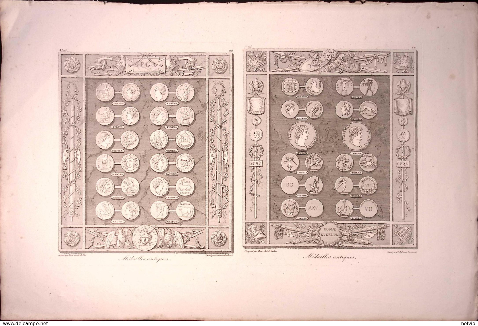 1790circa-Medailles Antiques (Roma Eterna) Incisione Su Rame Di Berthault Dim.40 - Prenten & Gravure