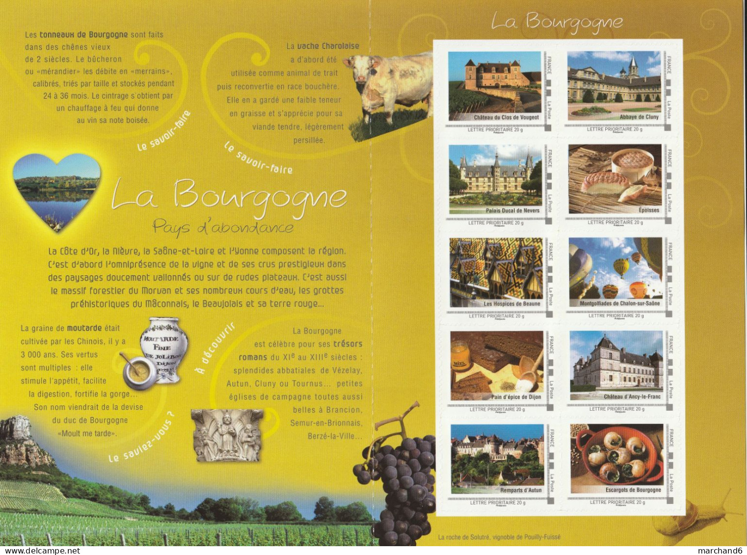 Feuillet Collector La Bourgogne La France 2009 MTAM L P 20gr  10 Timbres Autoadhésifs N°10 Mon Timbre A Moi - Collectors