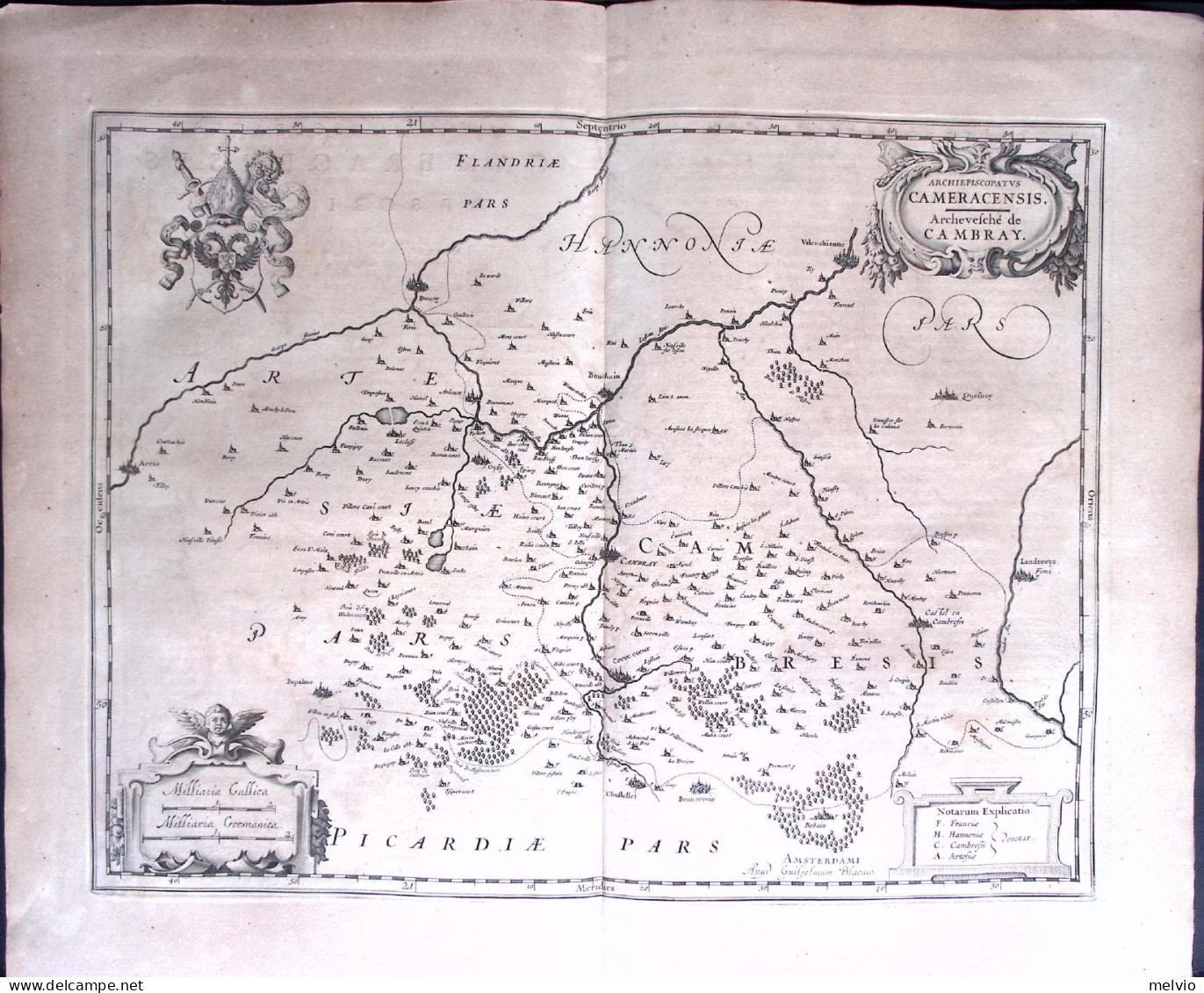 1650-Archiepiscopatus Cameracensis Archevesche De Cambray Blaeu Dim.38x50 Cm. - Cartes Géographiques