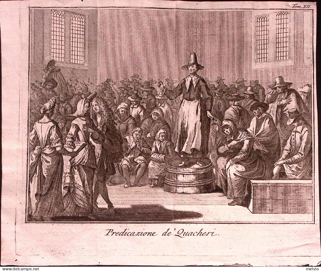 1744-Predicazione De' Quacheri Salmon Dim.17,5x20 Cm. - Stiche & Gravuren