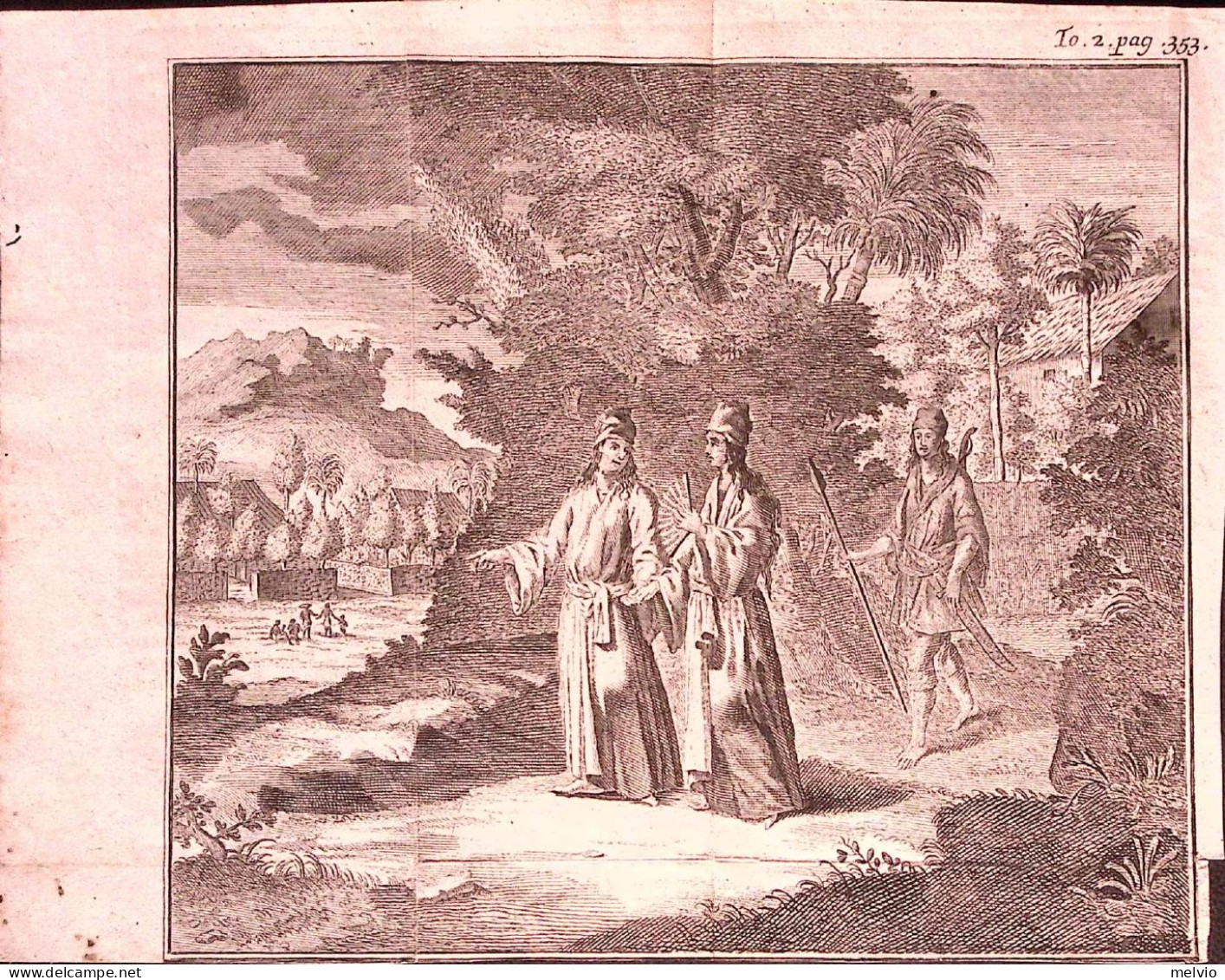 1730-Tirion Tonkin Vietnam Personaggi In Costume E Abitazioni Dim.19,5x16,5 Cm. - Stiche & Gravuren