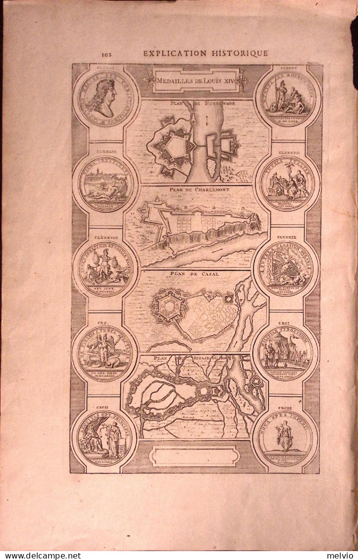 1724-Plan De Hunningue,de Charlemont,de Casai,de Strasbourg Medaglie Di Luigi XI - Prints & Engravings