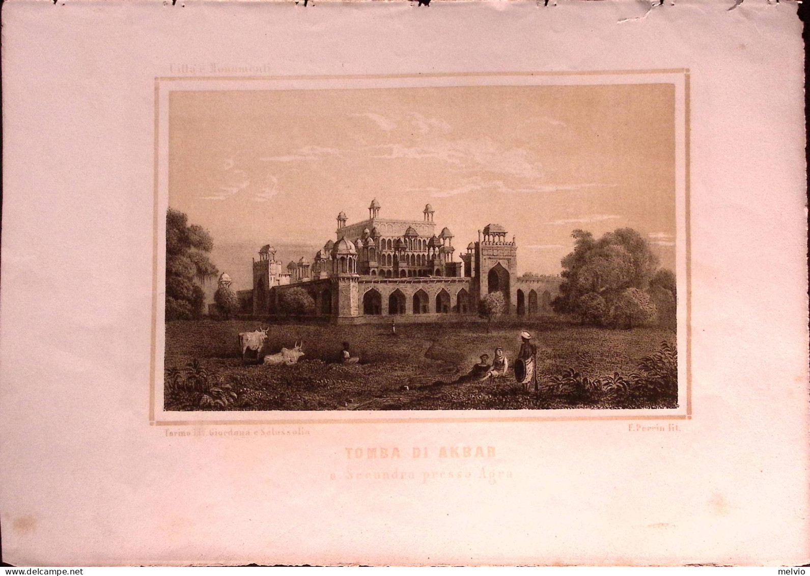 1857-Secundra Presso Agra Tomba Di Akbar Torino Lit.Giordana E Salussolia - Cartes Géographiques