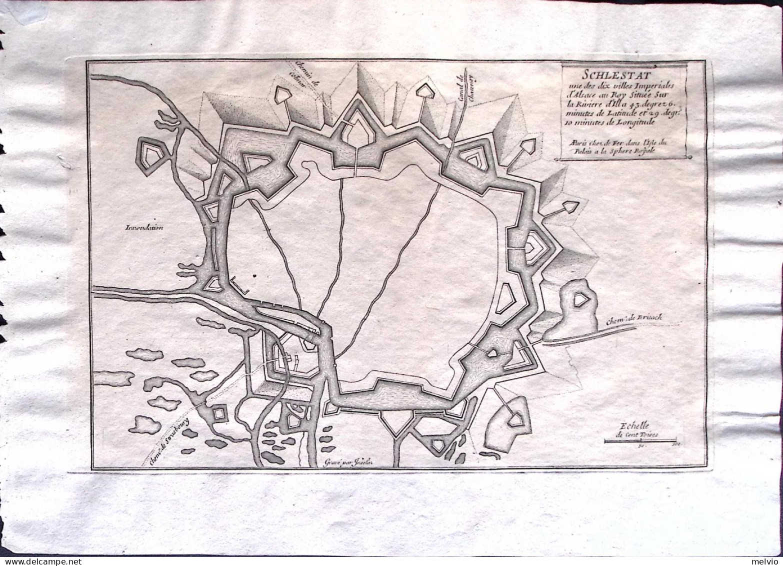 Schlestat-1705 De Fer Nicolas Incisione Su Rame Dim.35x24 Cm. - Estampes & Gravures