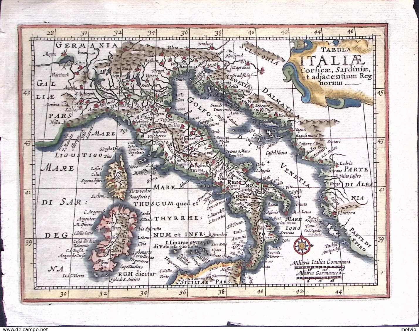 1651-Tabula Italiae Corsicae Sardiniae Et Adiacentium Regnorum, Mercator Dim.20x - Geographische Kaarten