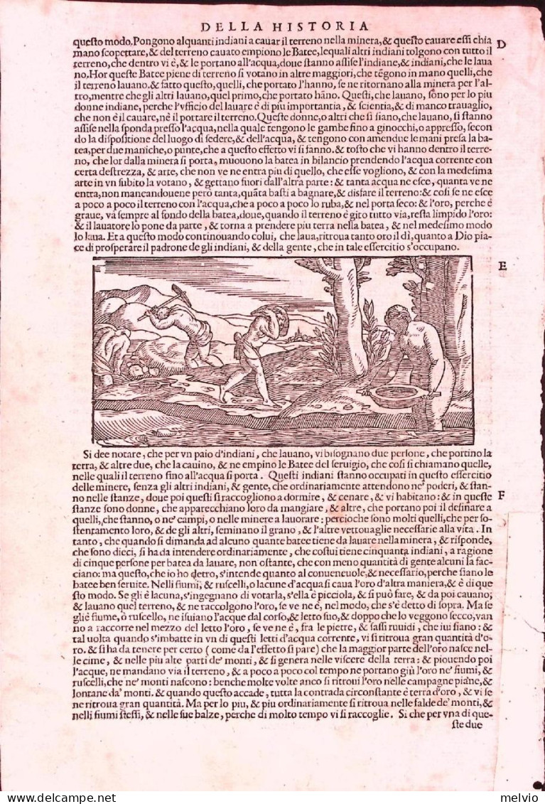 1606-Ramusio Xilografia "Cercatori D'oro"dim.16x27 Cm.tratta Dall'opera "Delle N - Stiche & Gravuren