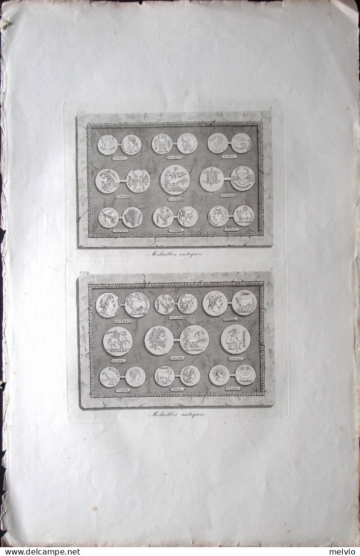 1790circa-Medailles Antiques Incisione Su Rame Di Berthault Dim.40x20cm. - Estampes & Gravures