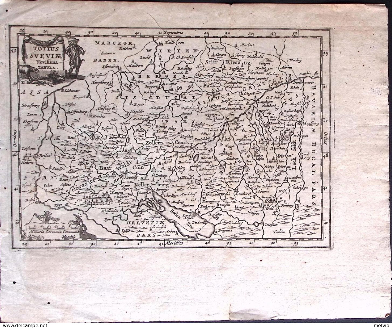 1651-Totus Sveviae Novissima Tabula Jansson Dim.21x14,5 Cm. - Geographische Kaarten