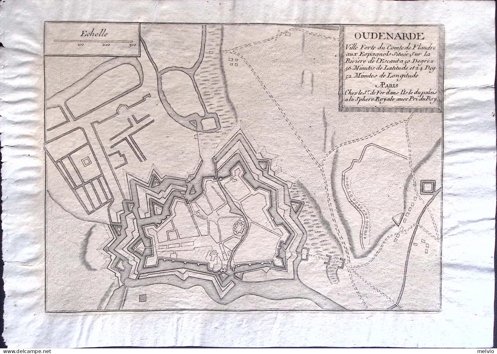 Belgio Oudenarde-1705 De Fer Nicolas Incisione Su Rame Dim.35x24 Cm. Forellino D - Prenten & Gravure