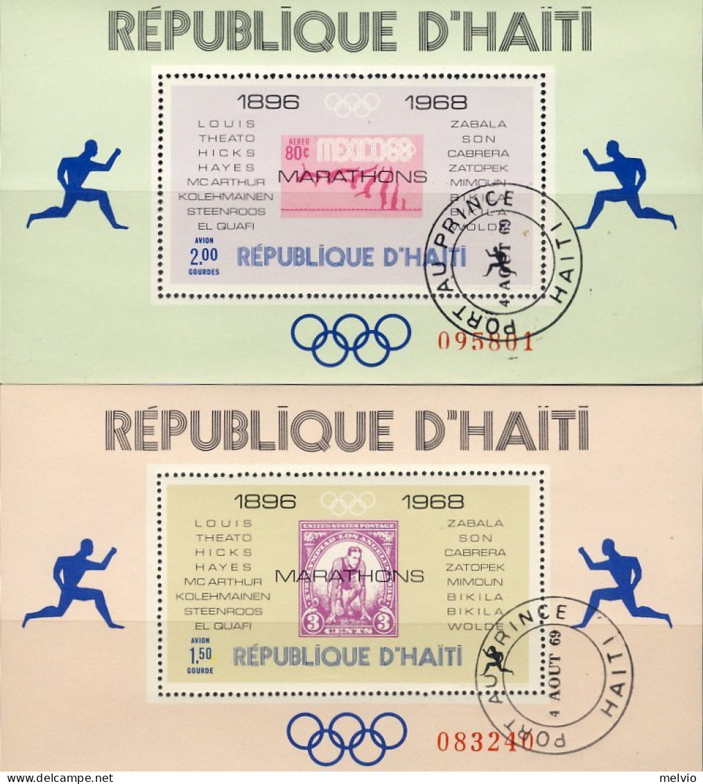 1968-Haiti (O=used) Due Foglietti "Vincitori Maratona Olimpica" - Haïti