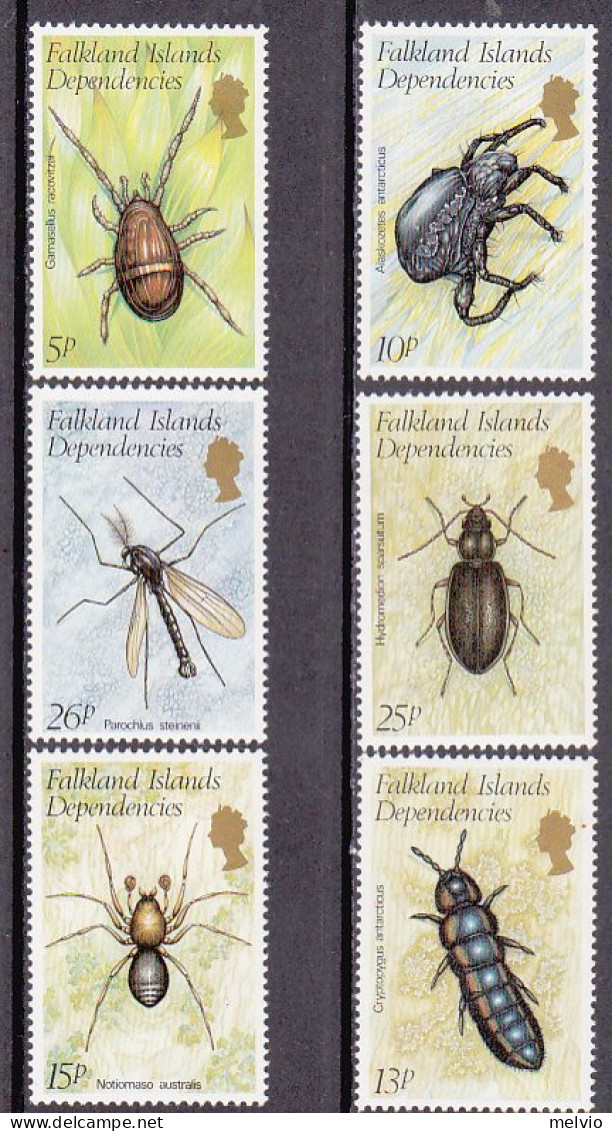 1982-Falkland (MNH=**) Dip. Georgia Del Sud S.6v."Fauna,insetti" - South Georgia