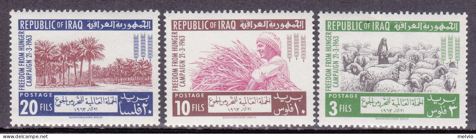 1963-Iraq (MNH=**) S.3v."Campagna Mondiale Contro La Fame" - Iraq