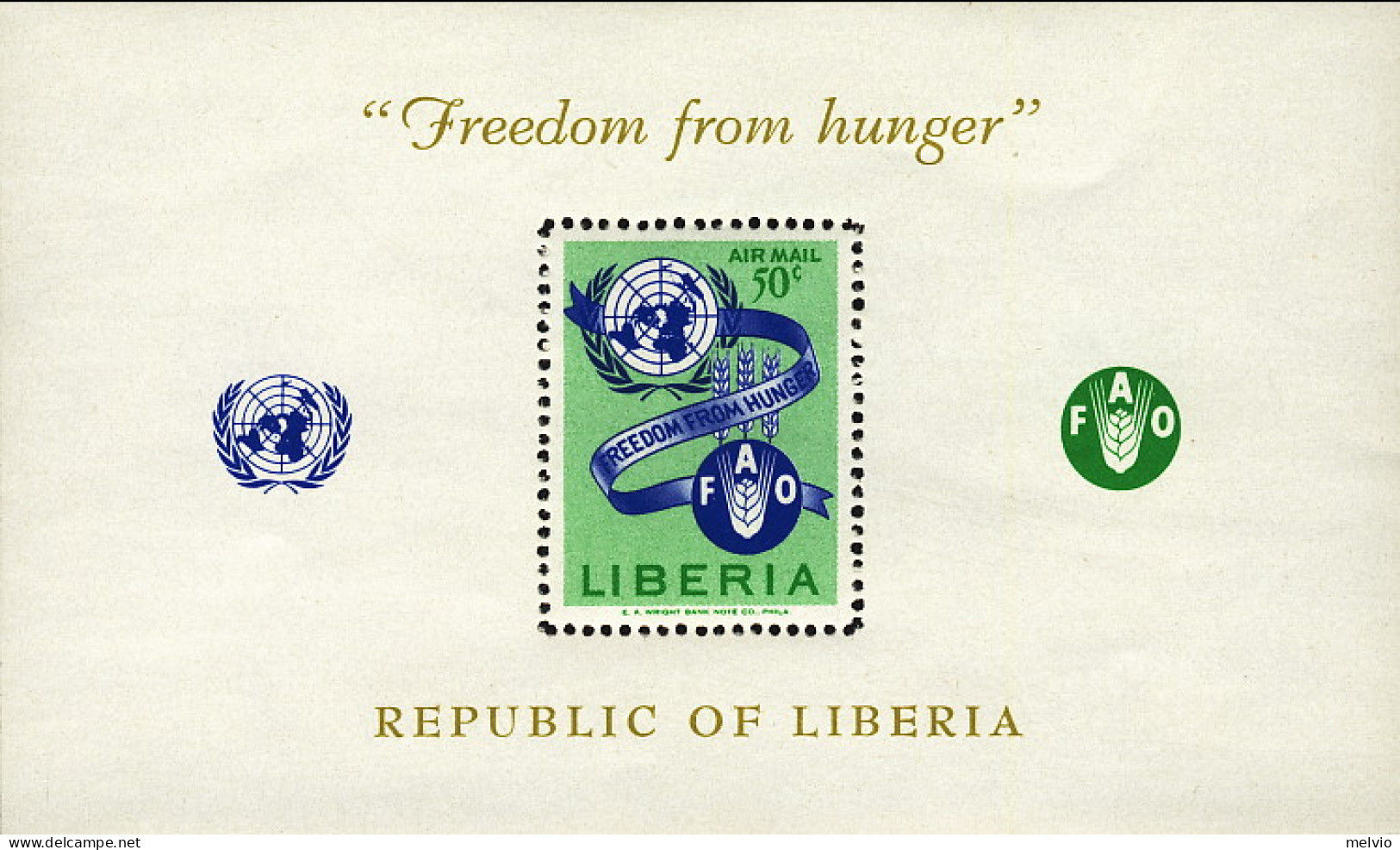 1963-Liberia (MNH=**) Foglietto 1v."Campagna Mondiale Contro La Fame" - Liberia
