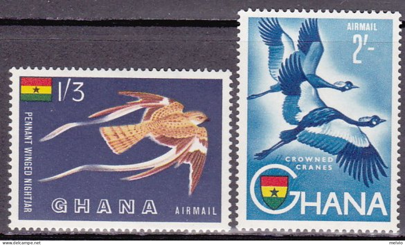 1959-Ghana (MNH=**) Posta Aerea S.2v."Uccelli" Soprastampati Nuova Moneta 1959-G - Ghana (1957-...)