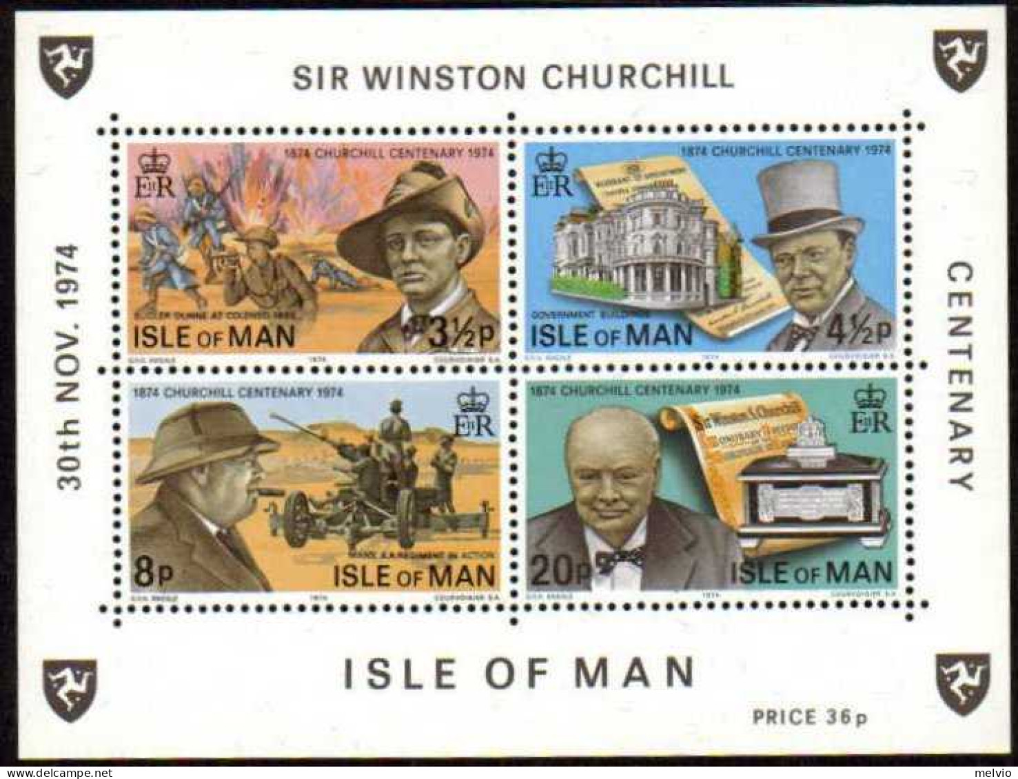 1974-Isola Di Man (MNH=**) Foglietto S.4v."Winston Churchill"catalogo Euro2 - Isle Of Man