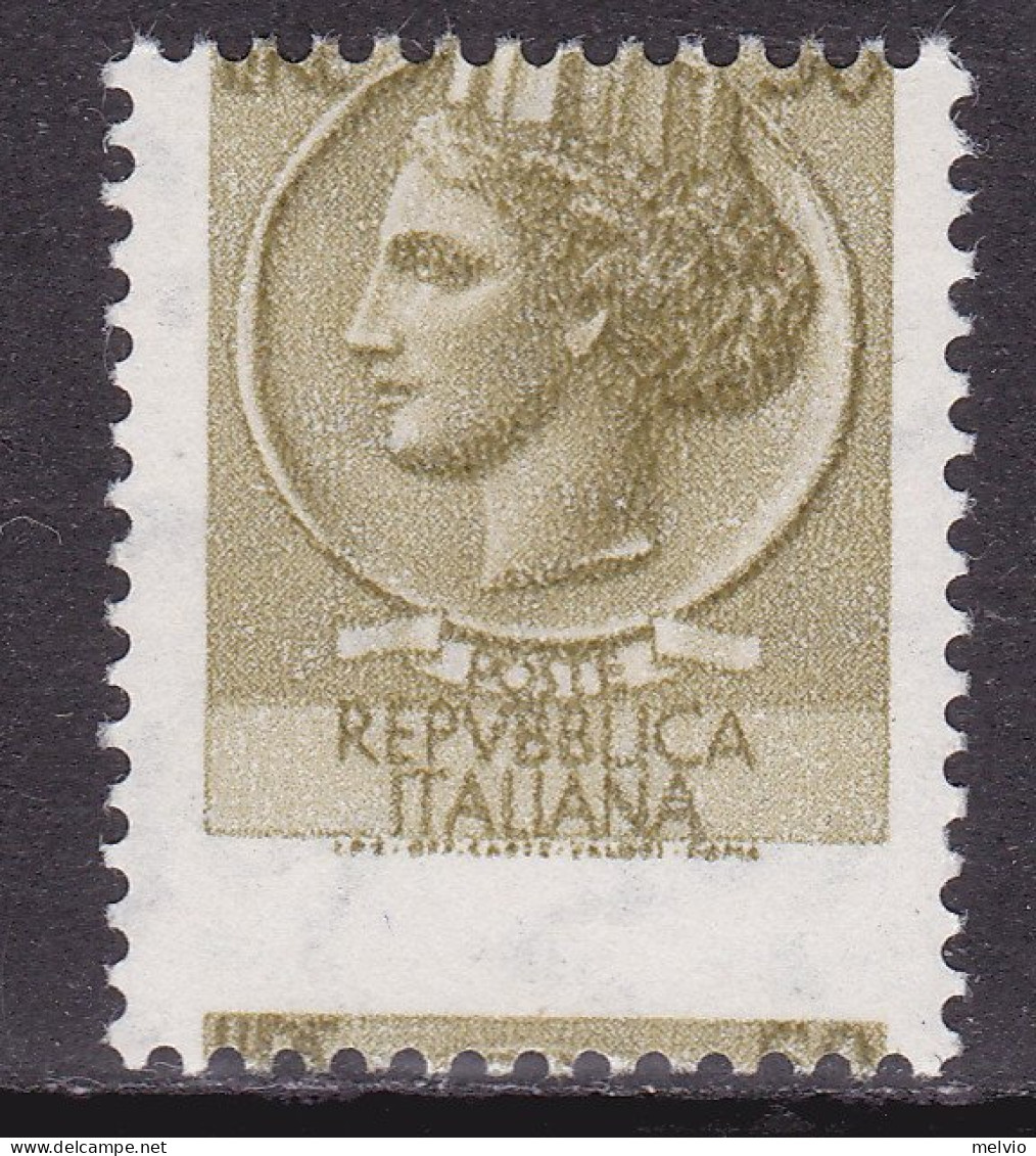 1957-Italia (MNH=**) L.50 Turrita Con Dentellatura Orizzontale Fortemente Sposta - 1946-60: Mint/hinged
