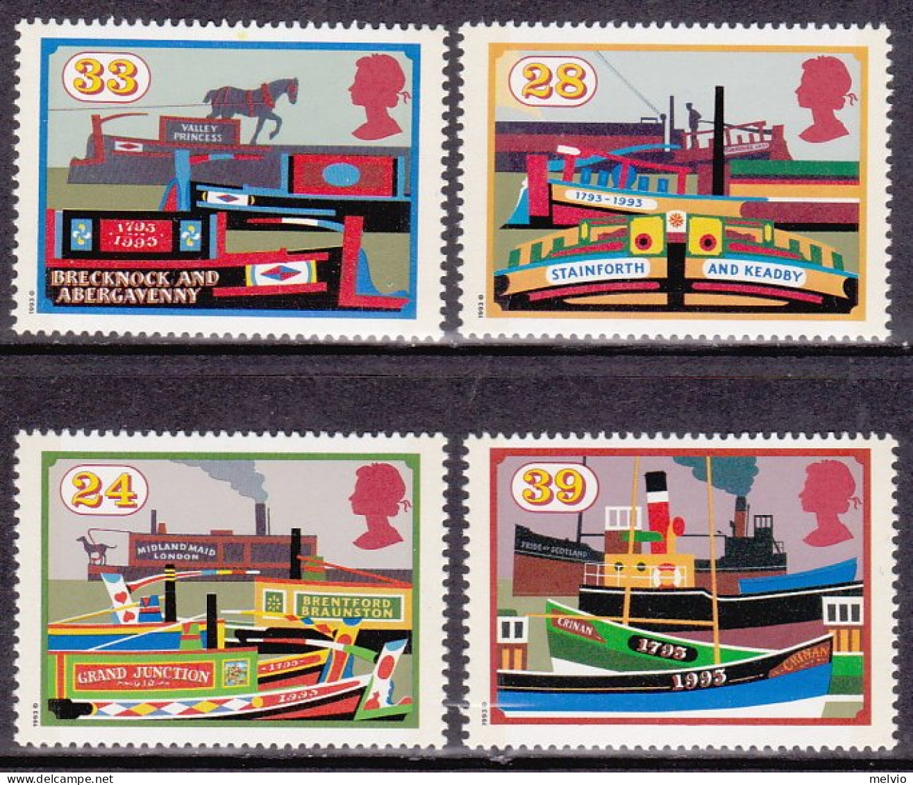 1993-Gran Bretagna (MNH=**) S.4v."canali Navigabili Inglesi"catalogo Euro 5,50 - Unused Stamps