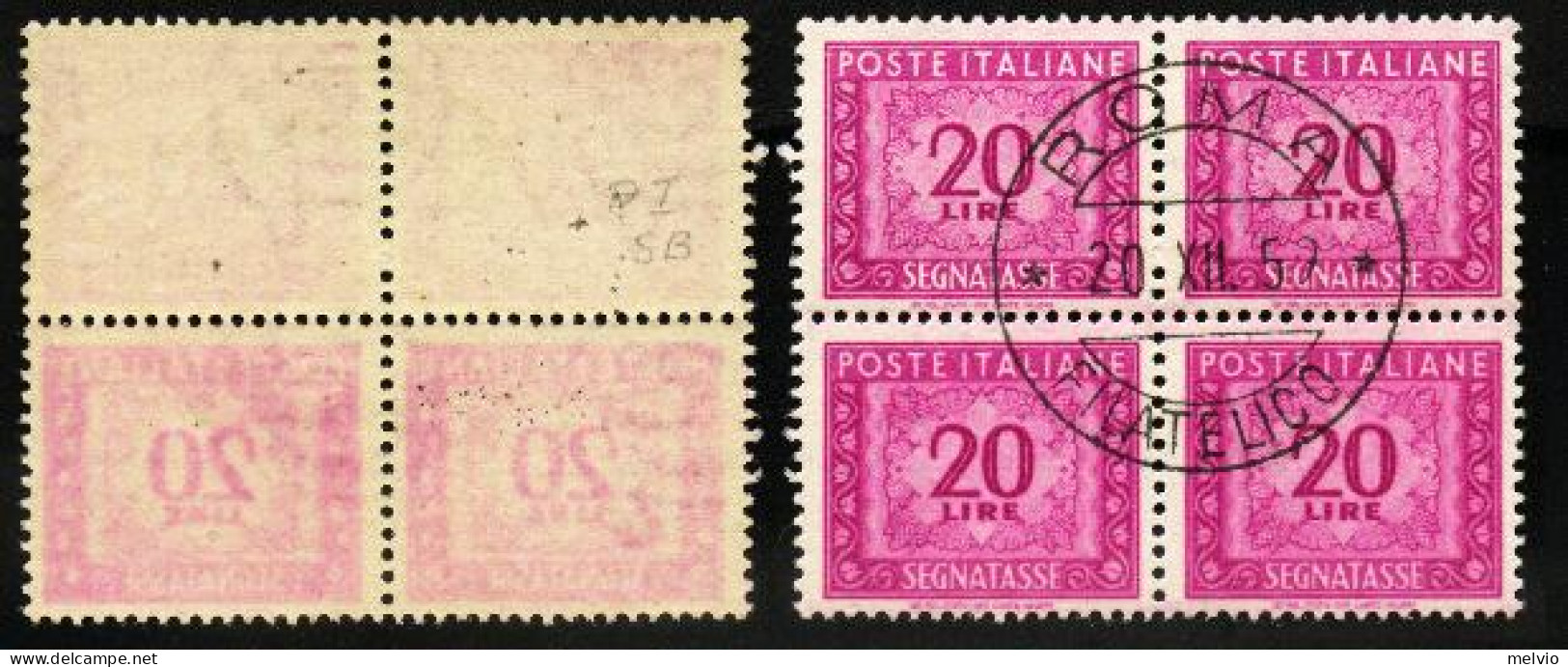 1959-Italia (O=used) Quartina Usata Segnatasse L.20,due Valori Con Forte Decalco - 1946-60: Oblitérés