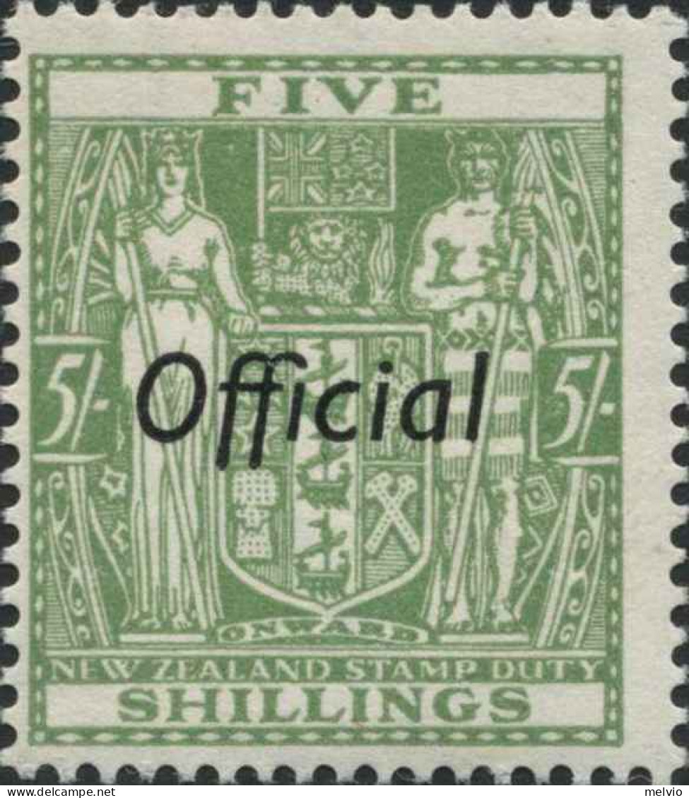 1936-Nuova Zelanda (MNH=**) Servizio S.1v."5 Scellini Verde Soprastampato Offici - Sonstige & Ohne Zuordnung