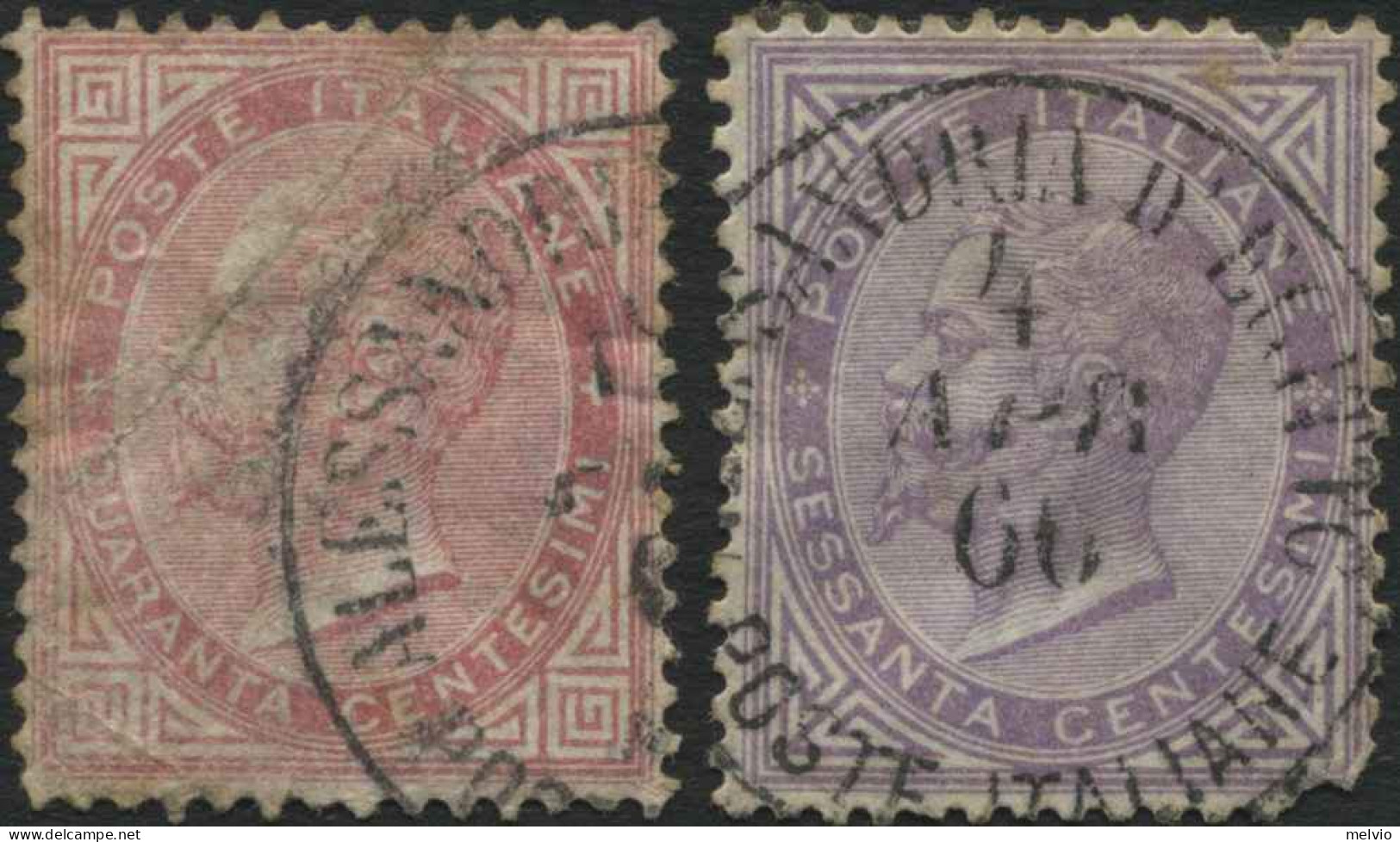 1874-Levante (O=used) 40c.rosa E 60c.lilla Vittorio Emanuele II Con Annullo Di A - Zonder Classificatie