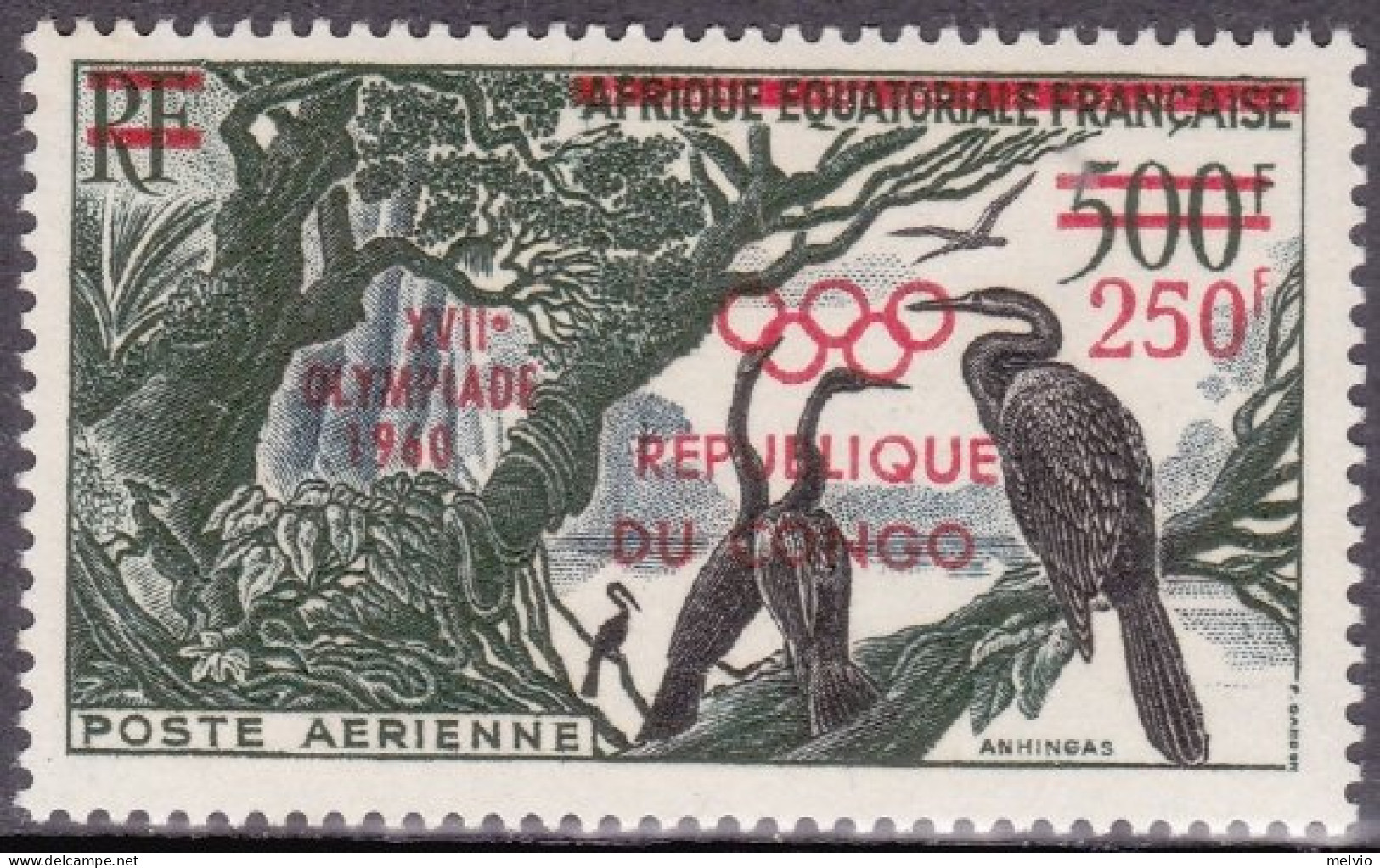 1960-Congo (MNH=**) Posta Aerea S.1v."giochi Olimpici,uccelli"catalogo Yvert Eur - Other & Unclassified