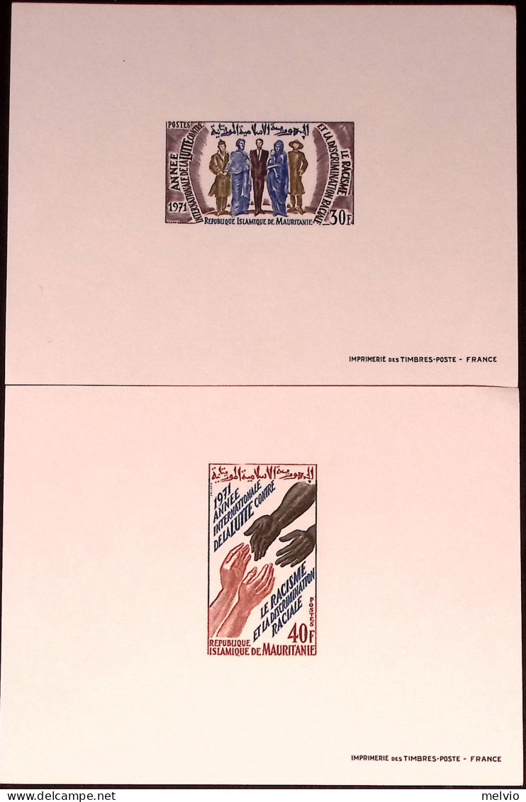 1971-Mauritania (MNH=**) Due Prove Di Lusso S.2v."anno Dell'uguaglianza Razziale - Mauretanien (1960-...)