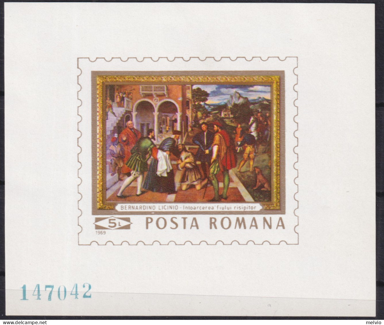 1969-Romania (MNH=**) Foglietto S.1v."quadro Di Bernardino Licinio"catalogo Euro - Autres & Non Classés