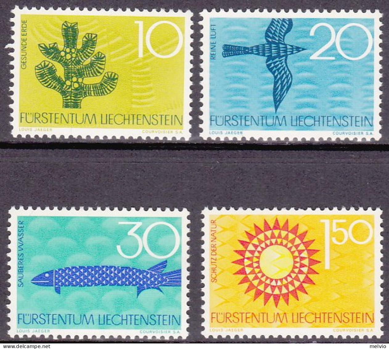 1966-Liechtenstein (MNH=**) S.4v."Pianta,uccello,pesce,sole" - Neufs