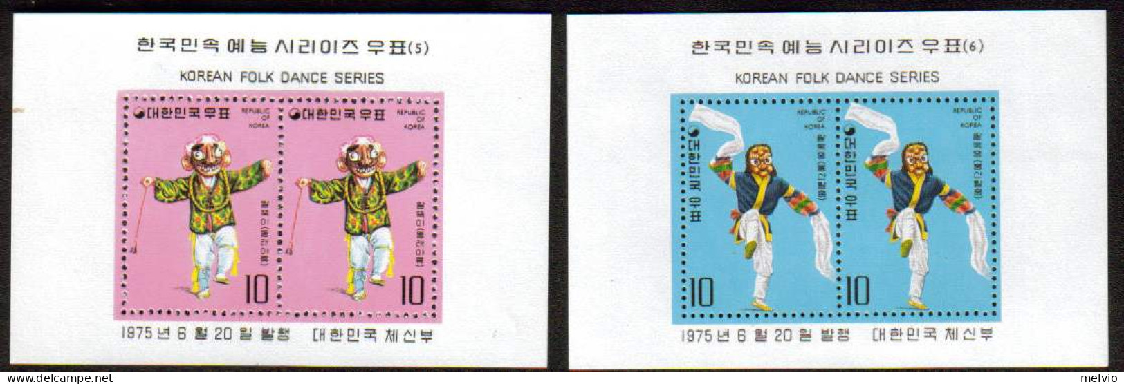 1975-Corea Del Sud (MNH=**) Due Foglietti S.4v."danze Folcloristiche"cat.Yvert E - Korea, South