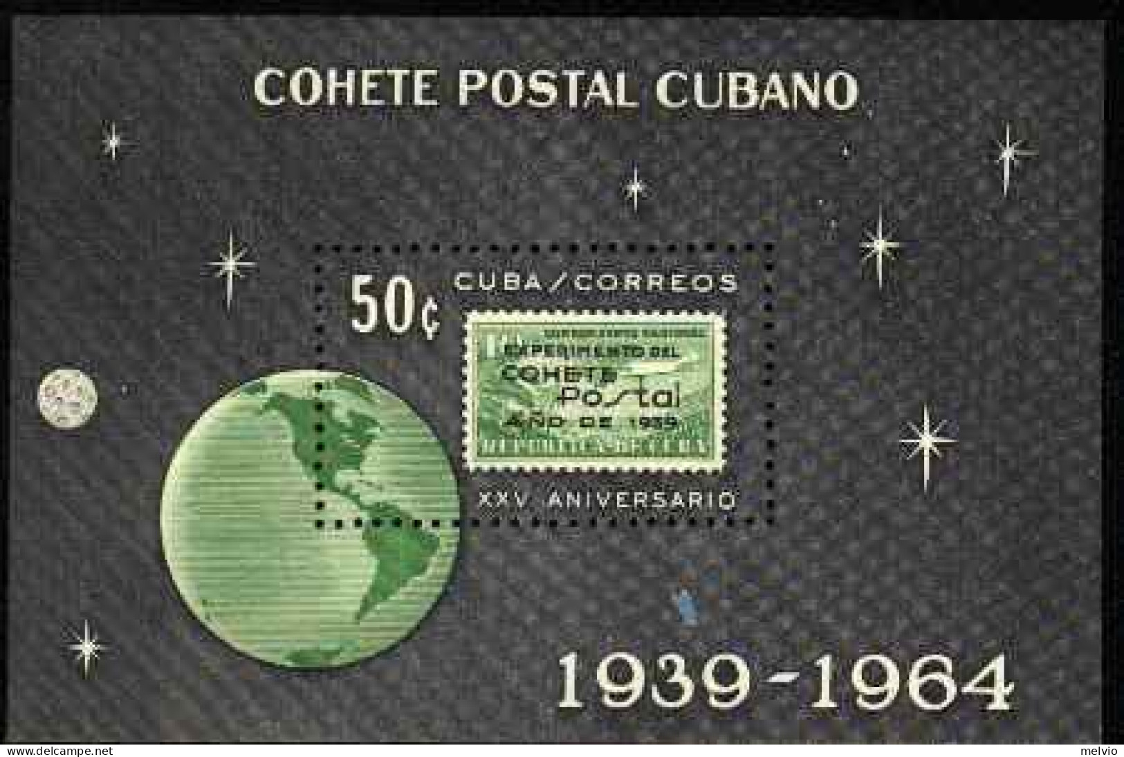 1964-Cuba (MNH=**) Foglietto S.1v."25 Anniversario Del Primo Esperimento Di Post - Sonstige & Ohne Zuordnung