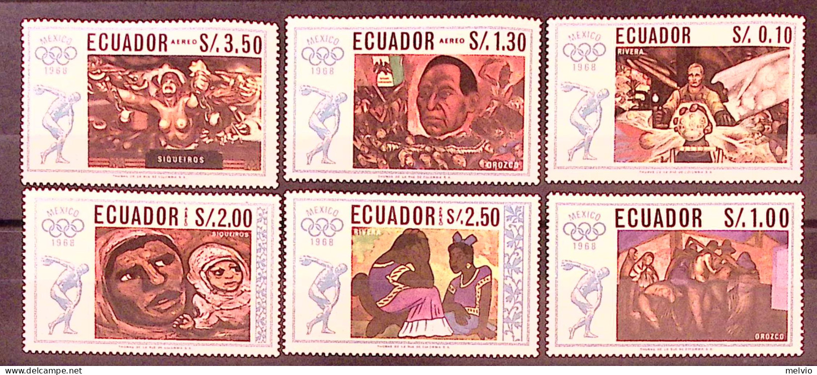 1968-Ecuador (MNH=**) S.6v."Olimpiade Del Messico,quadri" - Equateur