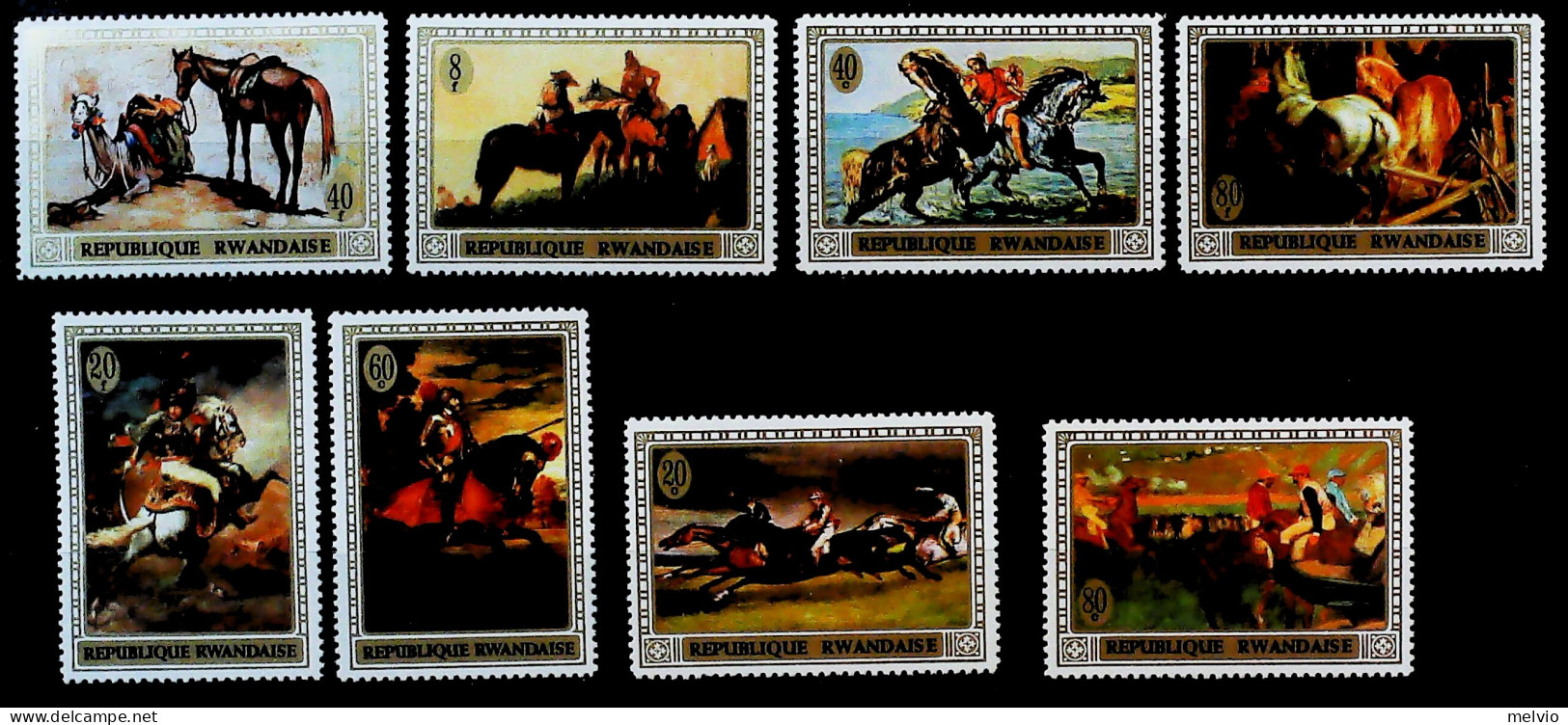 1970-Rwanda (MNH=**) S.8v."i Cavalli Nella Pittura,quadri"cat.Yvert 2009 Euro 7. - Autres & Non Classés