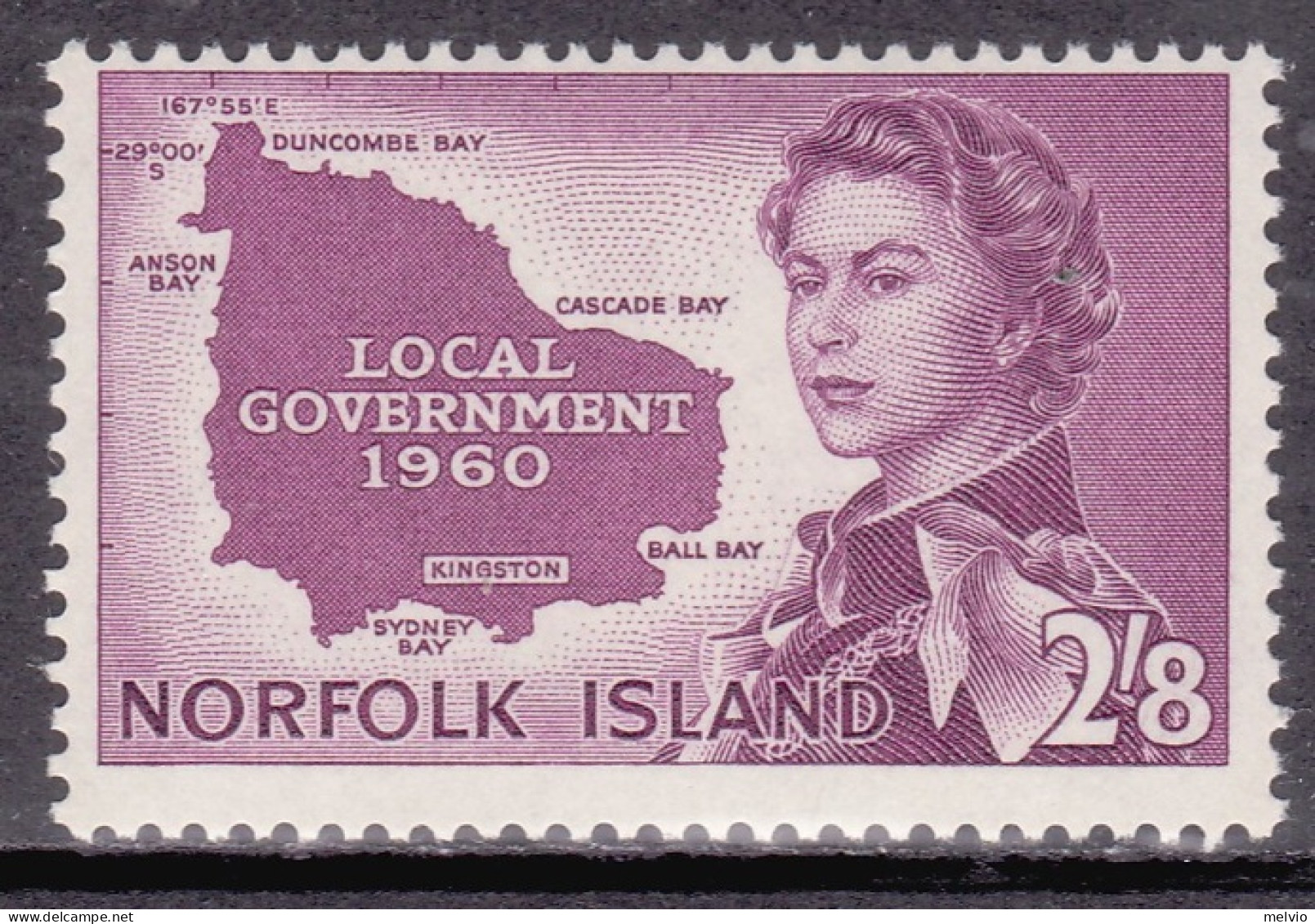 1960-Norfolk (MNH=**) S.1 Valore "Elisabetta II,mappa Dell'isola" - Norfolk Island