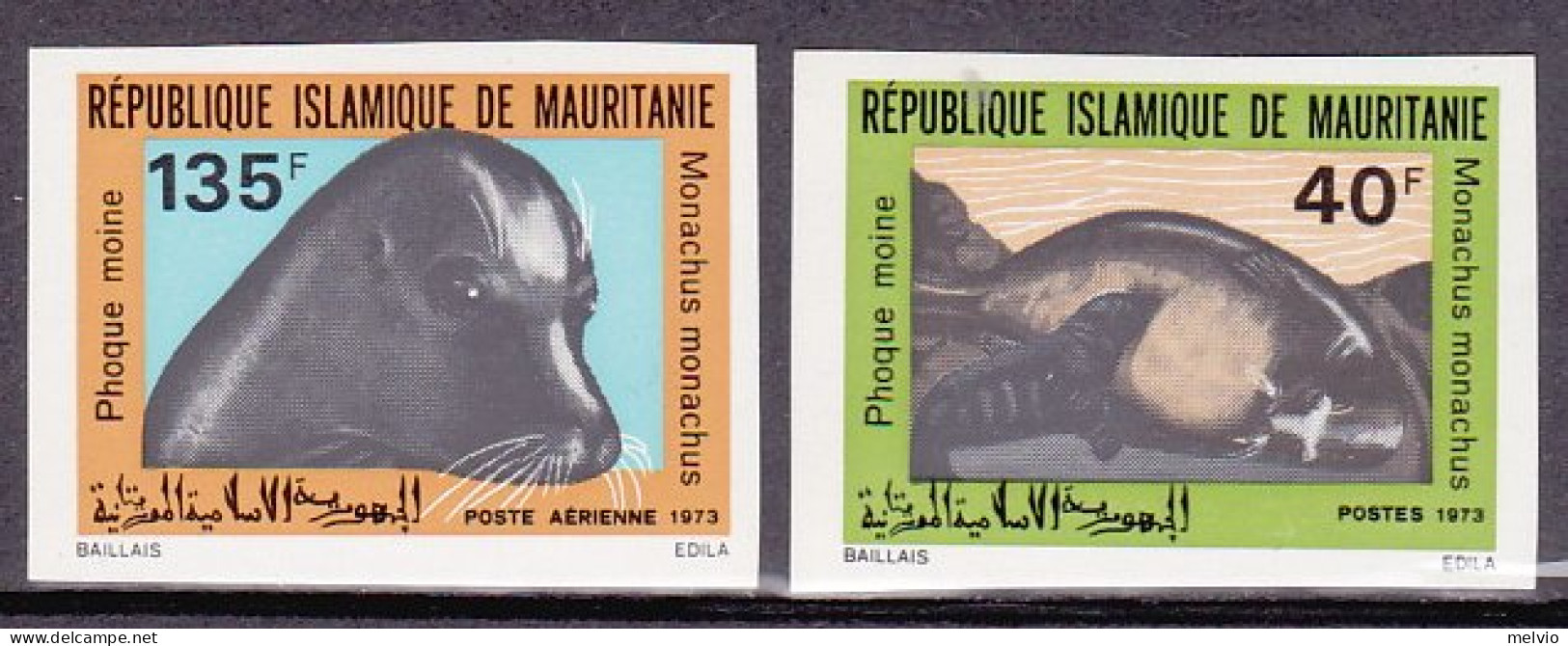 1973-Mauritania (MNH=**) S.2v. Non Dentellati "foca Monaca Del Mediterraneo" - Mauritanie (1960-...)