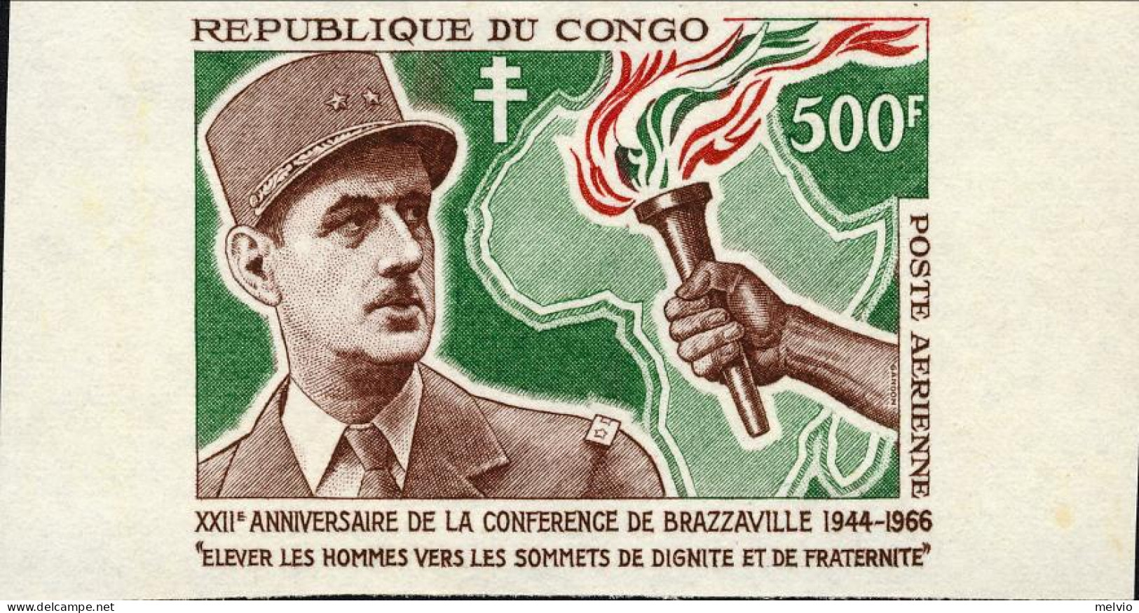 1966-Congo (MNH=**) Prova Di Colore In Verde Non Dentellata E Gomma Parziale Del - Sonstige & Ohne Zuordnung