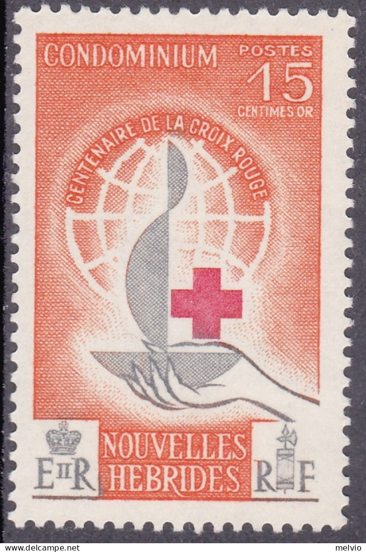 1963-Nuove Ebridi (MNH=**) 15c."centenario Della Croce Rossa"catalogo Euro 12 - Gebraucht