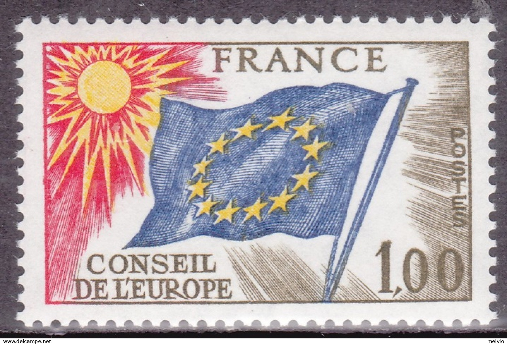 1976-Francia (MNH=**) Servizio S.1v."Consiglio D'Europa,bandiera E Sole" - Nuevos