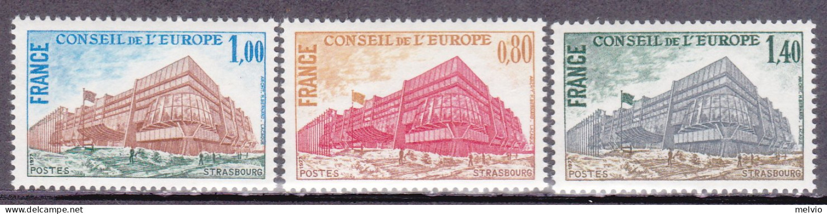 1977-Francia (MNH=**) Servizio S.3v."palazzo Del Consiglio Di Strasburgo"catalog - Neufs